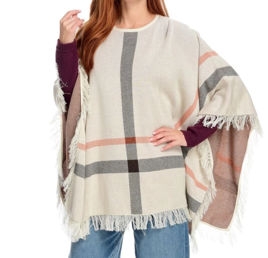 "J. W. Hulme Co Women's Tan Plaid Poncho – Blue Ladies Style"