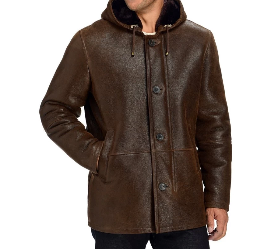 Men's Shearling Hooded Jacket by J. W. Hulme Co – Premium Winter Coat with Fur Lining